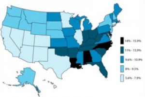 Prävalenz von ADHD in Prozent in verschiedenen Staaten der USA. [1]