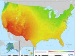 Sonneneinstrahlung über die gesamten USA, gemessen in KWh. [1]