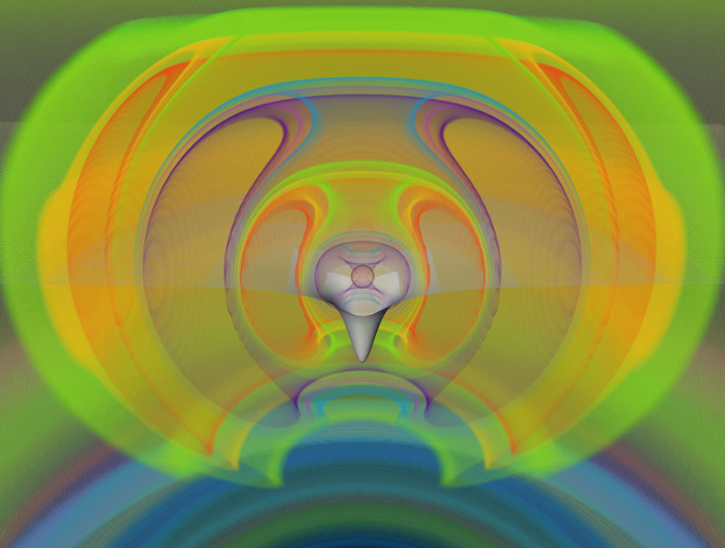Simulation der Gravitationswellen von einem kollabierenden Neutronenstern. © Luciano Rezzolla