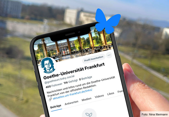 Ein Screenshot von einem Handy mit dem Bluesky-Account der Goethe-Universität Frankfurt