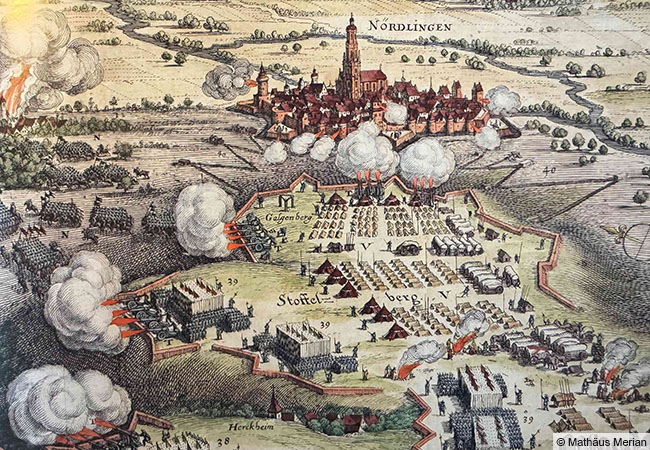 Die Schlacht von Nördlingen im Jahr 1634, dargestellt von Mathäus Merian.